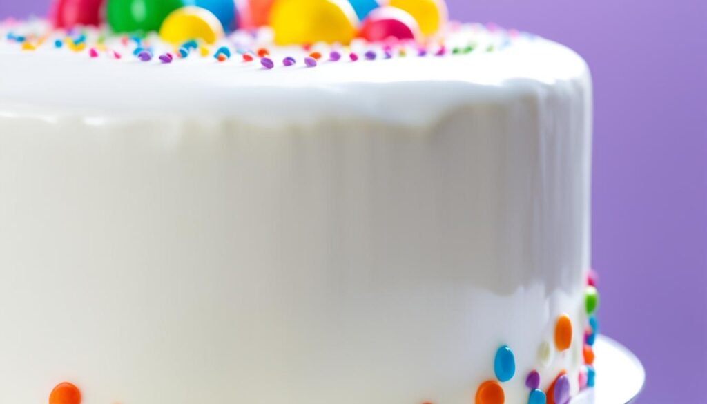 Foto de um bolo de aniversário com cobertura de glacê