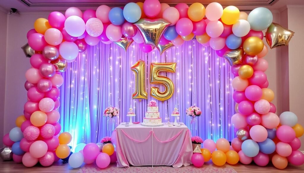 decoração com balões para 15 anos